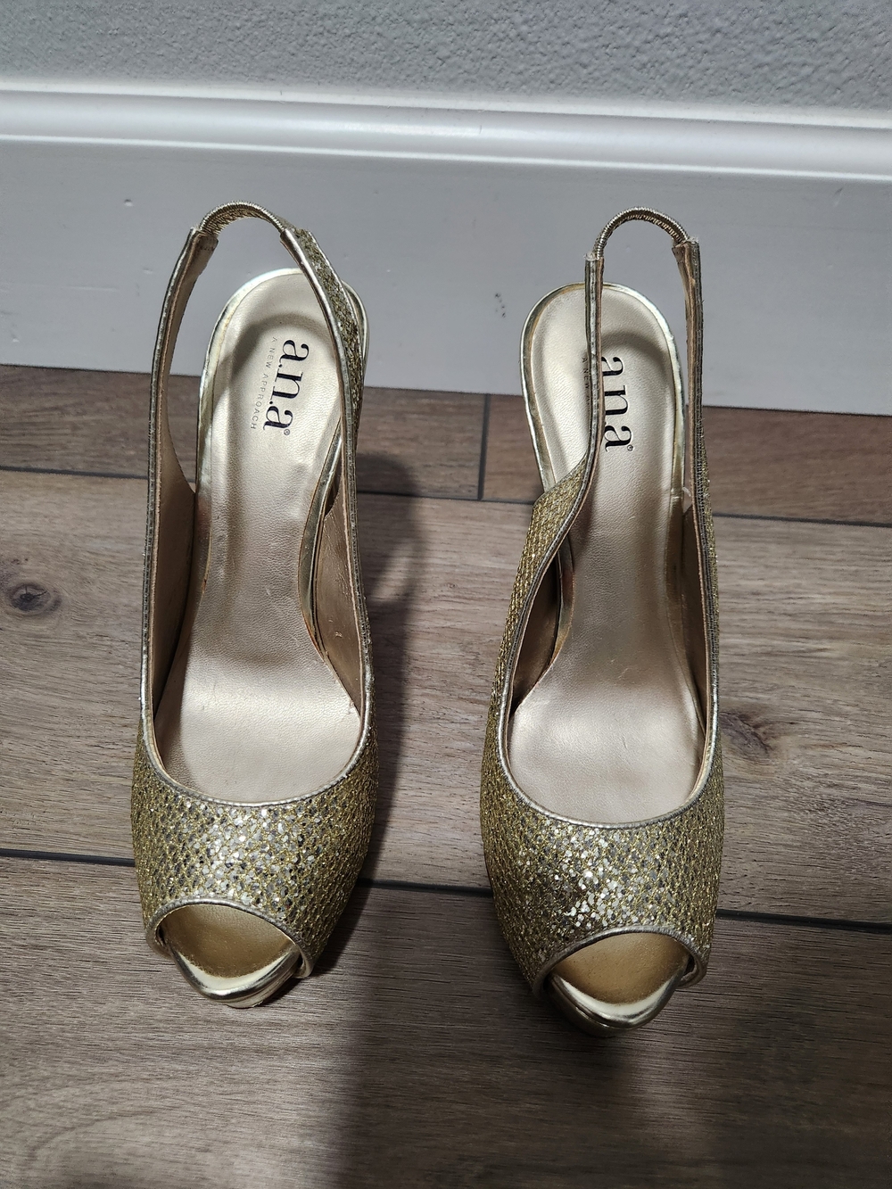 a.n.a Gold Glitter Peep-Toe Slingback Heels